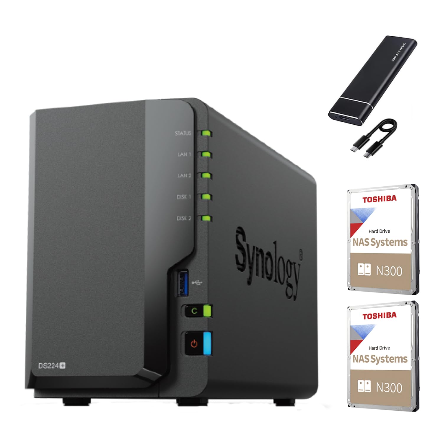 Synology DS224+ NAS Server Bundle 2 Bay (2GB RAM, 12TB Storage